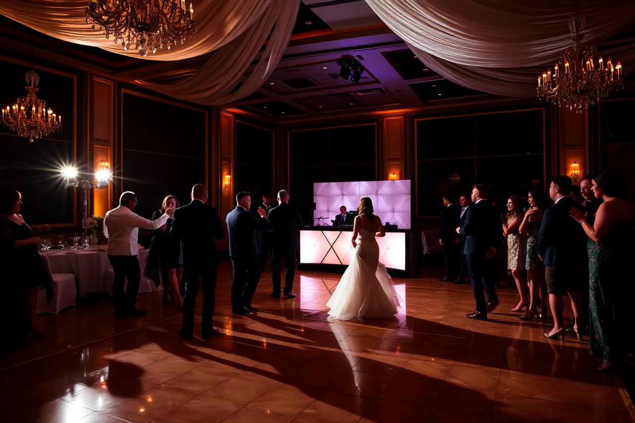 Pista de casamento com iluminação cênica